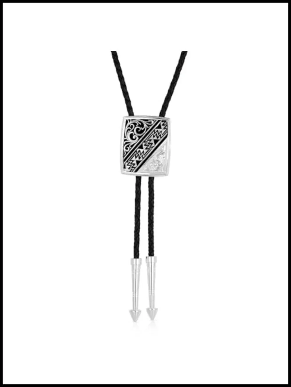 Bolo Tie Genuine Leather Cord Silver Finished Tips Southwestern Style Necktie